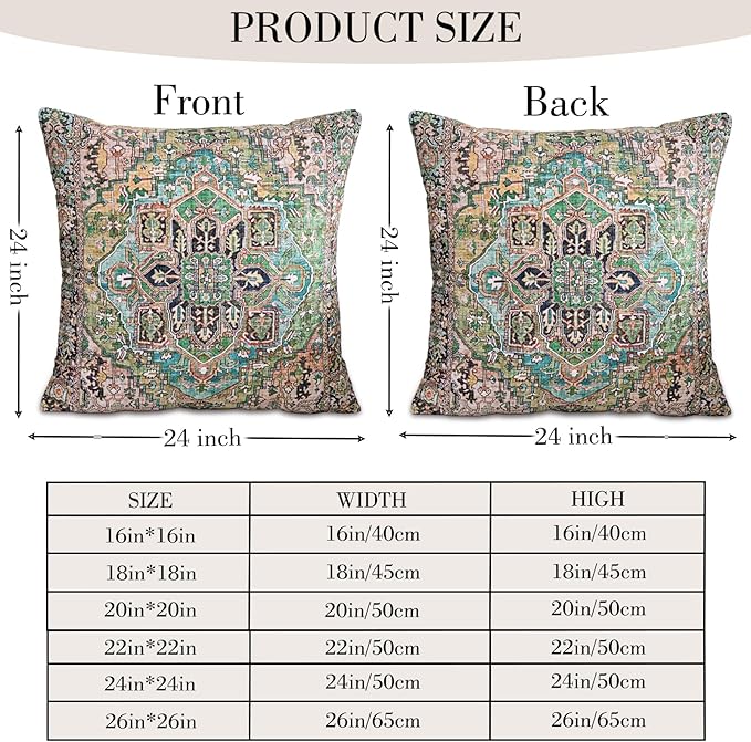 Boho Throw Pillow Covers 24x24 inch Set of 2,Boho Vintage Carpet Pattern Antique Ethnic Decor Double Sided Pattern Cushion Cover Soft Pillow Case Living Sofa Room Bed Square Pillow Cover