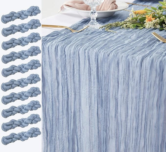 10 Pack Dusty Blue Cheesecloth Table Runners 35x120 Inch Gauze Party Table Runner Rustic Cheese Cloth 10Ft Long Romantic Table Runners for Baby Shower Decoration Wedding Birthday Party Table Decor