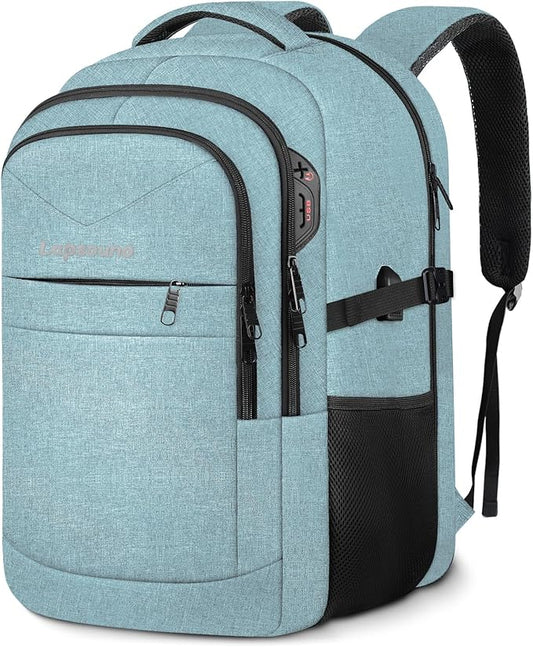 Lapsouno Extra Large Backpack, Travel Laptop Backpack, Carry on Backpack, Sturdy 17 Inch TSA Friendly with USB Port, Water Resistant College School Computer Bag Gifts for Men Women, Lake Green