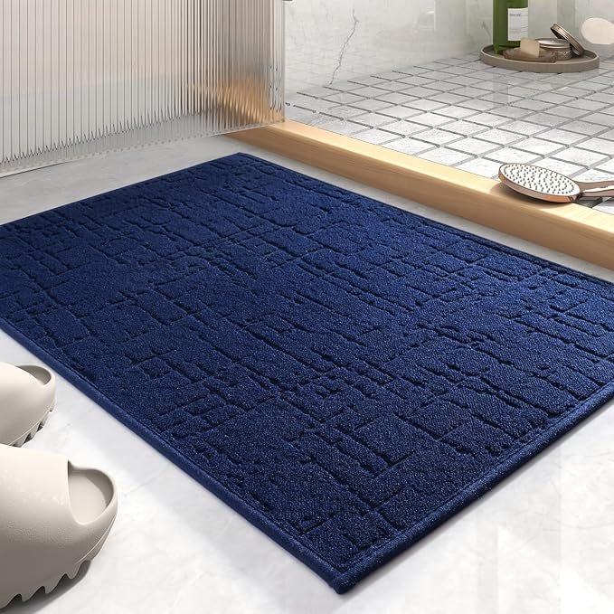 AMOAMI-Bath Mat-Absorbent Quick Dry Bathroom Floor Mats-Washable Rubber Backing Bath Mats for Bathroom Rugs Fit Under Door-Bath Rug for in Front of Sink Bathtub Shower Room, Navy 17''x24''