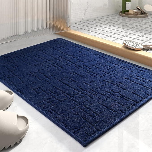 AMOAMI-Bath Mat-Absorbent Quick Dry Bathroom Floor Mats-Washable Rubber Backing Bath Mats for Bathroom Rugs Fit Under Door-Bath Rug for in Front of Sink Bathtub Shower Room, Navy 20''x32''