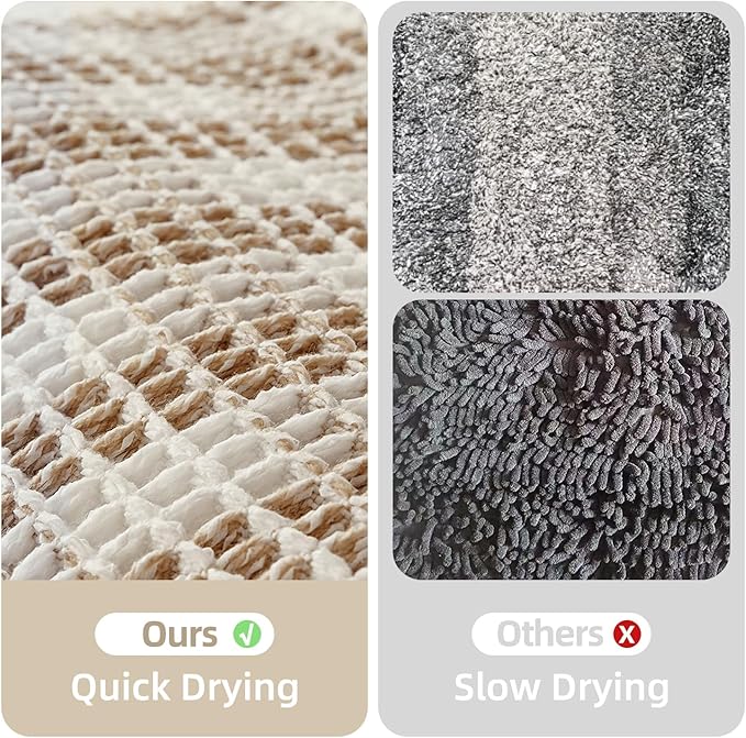 Waffle Runner Rug Bathroom, Long Boho Bathroom Rugs Non Slip Washable Absorbent Checkered Bathroom Mat Quick Dry Farmhouse Bath Mat, 72"x24" Khaki and White