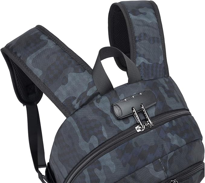 Tzowla Business Laptop Backpack Water Resistant Anti-Theft Backpack with USB Charging Port and Lock 17.3 Inch Computer Backpacks for Women Men, Casual Hiking Travel Daypack (Navy Blue Camo)