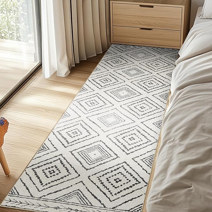 Area Rug 2x6 Rug Machine Washable Non-Slip Low Pile Print Pattern Western Rug for Living Room Bedroom Entryway Tribal Series -Navywhite/Black