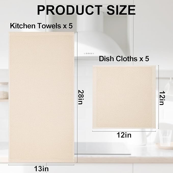 Homaxy 100% Cotton Kitchen Towels and Dishcloths Set, 12 x 12 Inches and 13 x 28 Inches, Set of 10 Bulk Kitchen Towels Set, Ultra Soft Absorbent Dish Cloths for Washing Dishes, Mixed Color