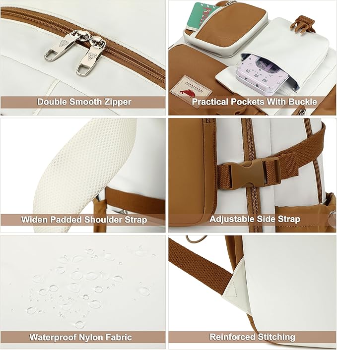 Laptop Backpack 15.6 Inch Kids Elementary Middle High School Bag College Backpacks Anti Theft Travel Back Pack Large Bookbags for Teens Girls Women Students (Beige Khaki)