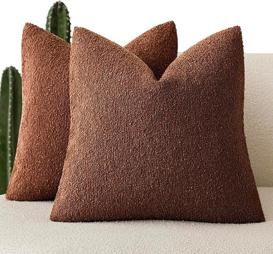 Foindtower Pack of 2 Textured Boucle Throw Pillow Covers Accent Solid Pillow Cases Cozy Soft Decorative Couch Cushion Case for Chair Sofa Bedroom Living Room Home Decor 18x18 Inch Red Taupe