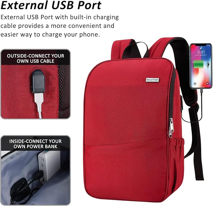 MAXTOP Deep Storage Laptop Backpack with USB Charging Port[Water Resistant] College Computer Bookbag Fits 16 Inch Laptop