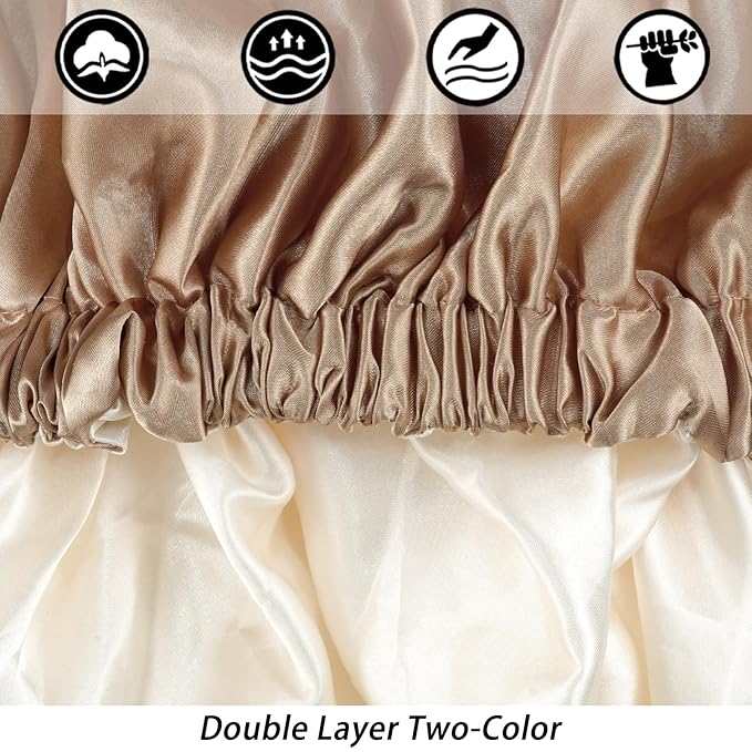 Satin Bonnet Silk Bonnet Hair Bonnet for Sleeping-Slouchy Beanie Hat Satin Sleep Cap for Women's Natural & Curly Hair(Khaki)