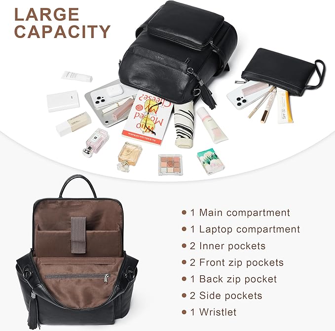 Shrrie Vegan Leather Laptop Backpack for Women 15.6 inch Work Backpack Fashion Travel Backpack Purse for Travel College Work