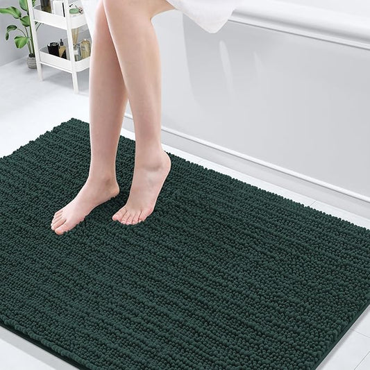 Arotive Luxury Chenille Bathroom Rug Mat, Extra Soft Thick Absorbent Shaggy Bath Rugs, Non-Slip Machine Wash Dry, Plush Bath Mats for Bathroom, Shower and Tub, 59x35, Dark Green