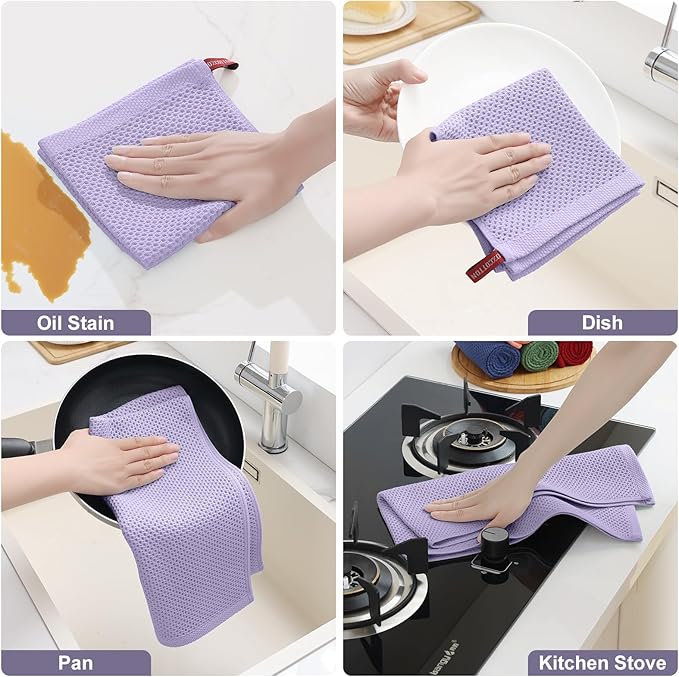 Homaxy 100% Cotton Kitchen Towels and Dishcloths Set, 12 x 12 Inches and 13 x 28 Inches, Set of 12 Bulk Kitchen Towels Set, Ultra Soft Absorbent Dish Cloths for Washing Dishes, Lavender