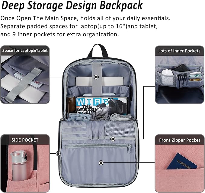 MAXTOP Deep Storage Laptop Backpack with USB Charging Port[Water Resistant] College Computer Bookbag Fits 16 Inch Laptop