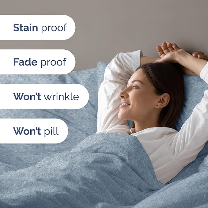 Duvet Cover King Size Set - Extra Soft King Size Duvet Cover 104 x 90 with 2 Pillow Shams - Hotel Luxury Easy Care & Fade Free w/Zipper Closures & Ties - Comfy Breathable Bedding Set (Heathered Blue)