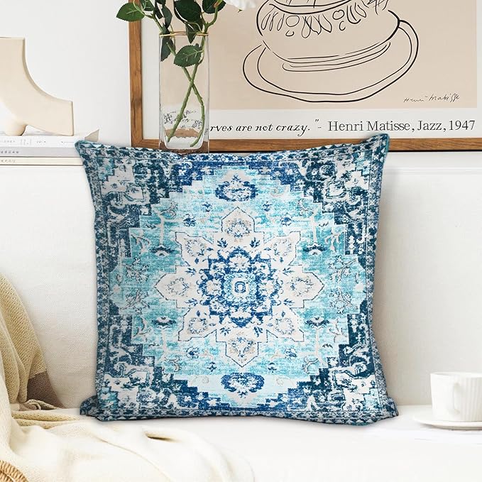 Boho Throw Pillow Covers 18x18 inch Set of 2,Bohemian Vintage Carpet Pattern Antique Ethnic Decor Double Sided Pattern Cushion Cover Soft Pillow Case Living Sofa Room Bed Square Pillow Cover