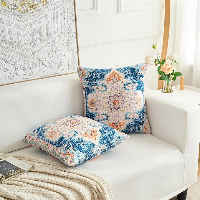 Boho Throw Pillow Covers 26x26 inch Set of 2,Boho Vintage Carpet Pattern Antique Ethnic Decor Double Sided Pattern Cushion Cover Soft Pillow Case Living Sofa Room Bed Square Pillow Cover