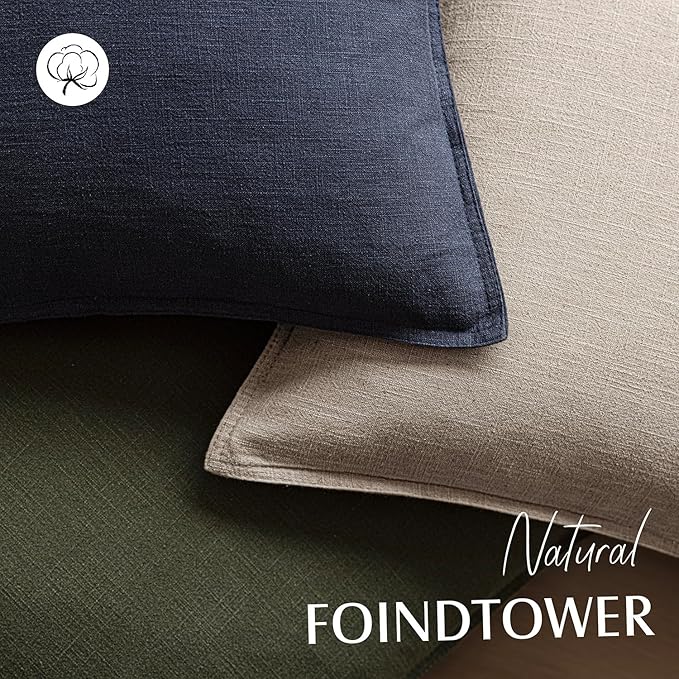 Foindtower Set of 2, Decorative Linen Soild Throw Pillow Covers Soft Accent Cushion Euro Case Boho Farmhouse Pillowcase for Chair Couch Sofa Bedroom Living Room Home Decor 22 x 22 Inch Natural Linen