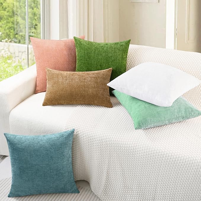 CaliTime Throw Pillow Covers Decorative 12 X 20 Inches Pack of 2 Cozy Chenille Cushion Cases for Couch Sofa Bed Living Room Home Grey Green