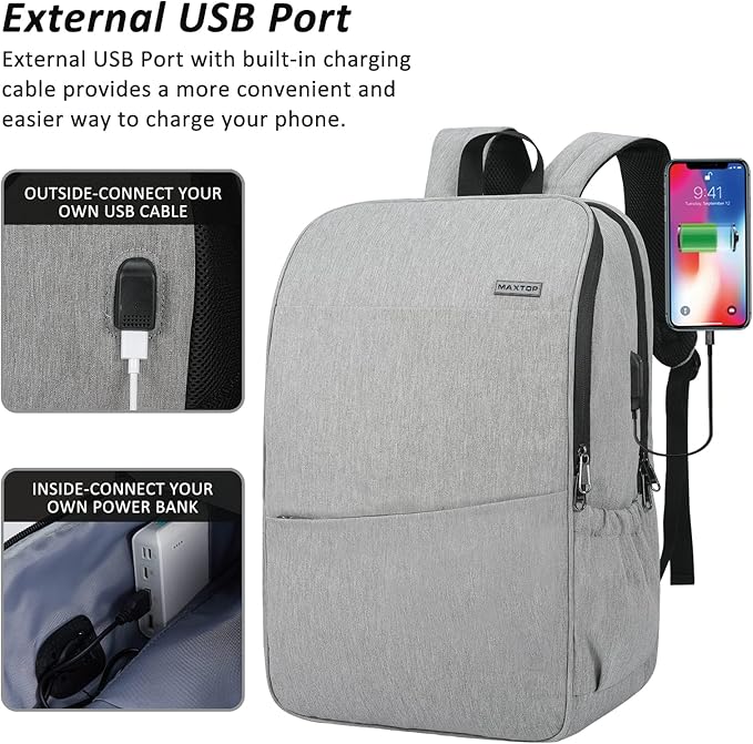 MAXTOP Deep Storage Laptop Backpack with USB Charging Port[Water Resistant] College School Computer Bookbag Fits 17 Inch Laptop