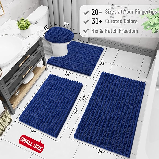 Arotive Luxury Chenille Bathroom Rug Mat, Extra Soft Thick Absorbent Shaggy Bath Rugs, Non-Slip Machine Wash Dry, Plush Bath Mats for Bathroom, Shower and Tub, 36x24, Royal Blue