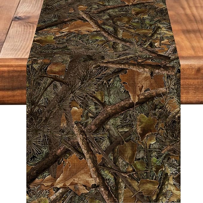 Camo Table Runner Seasonal Spring Fall Kitchen Dining Linen Table Decoration for Indoor Outdoor Home Party Dinner 13x72 Inch