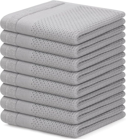 Homaxy 100% Cotton Dish Cloths, 8 Pack - 12 x 12 Inches, Waffle Weave Super Soft and Absorbent Dish Towels Quick Drying Dishcloths, Light Grey