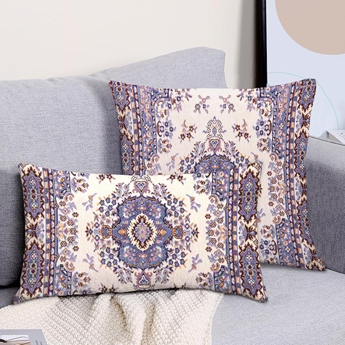 Boho Throw Pillow Covers 12x20 inch Set of 2,Boho Vintage Carpet Pattern Antique Ethnic Decor Double Sided Pattern Cushion Cover Soft Pillow Case Living Sofa Room Bed Square Pillow Cover