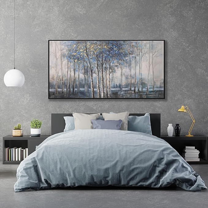 Wall Art Decor Dark Canvas Wall Art Blue Embellishments Plant Grey Misty Forest Abstract Tree Modern Artwork For Living Room Modern Canvas Prints Pictures For Wall Artwork For Bedroom Home Hotel Office Decoration 29x58 Inch
