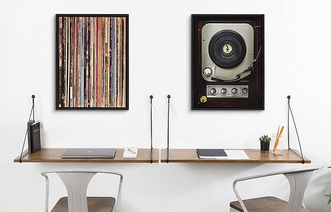 Kate and Laurel Sylvie 33RPM Framed Canvas Wall Art by Robert Cadloff of Bomobob; 18x24 Black; Decorative Music Art for Wall