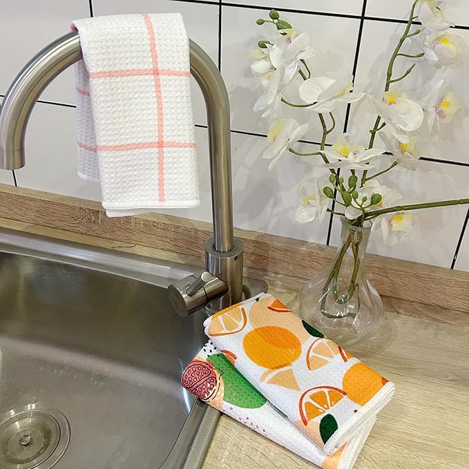 QUILTINA Dish Towels Set - 17 x 25 Inches 100% Cotton Waffle Weave Kitchen Towels 6 Pack, Dish Towels for Kitchen, Super Absorbent for Drying and Cleaning