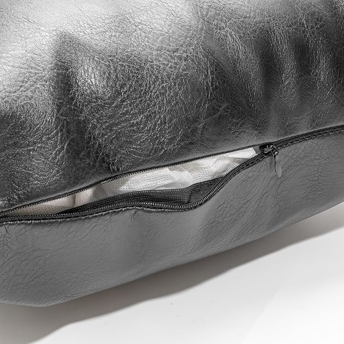 Faux Leather Throw Pillow Cover 16X16 Inch Set of 2 Black Outdoor Modern Farmhouse Solid Decorative Pillow Covers for Room Couch Living Bedroom Bed Sofa