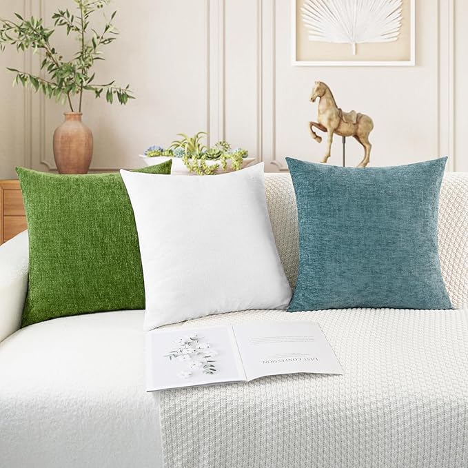 CaliTime Throw Pillow Covers Decorative 26 X 26 Inches Pack of 2 Cozy Chenille Cushion Cases for Couch Sofa Bed Living Room Home True White