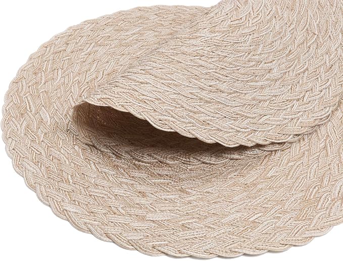 SHACOS Round Braided Placemats 15 inch Set of 4 Boho Woven Washable Kitchen Table Placemats for Home Wedding Party (T-Beige, 4)