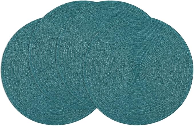 SHACOS Round Placemats Set of 4 Woven Braided Table Placemats 15 inch Circle Place Mats Washable Non Slip Table Mats for Home Wedding Party, Teal Green