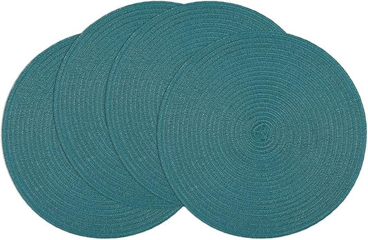 SHACOS Round Placemats Set of 4 Woven Braided Table Placemats 15 inch Circle Place Mats Washable Non Slip Table Mats for Home Wedding Party, Teal Green