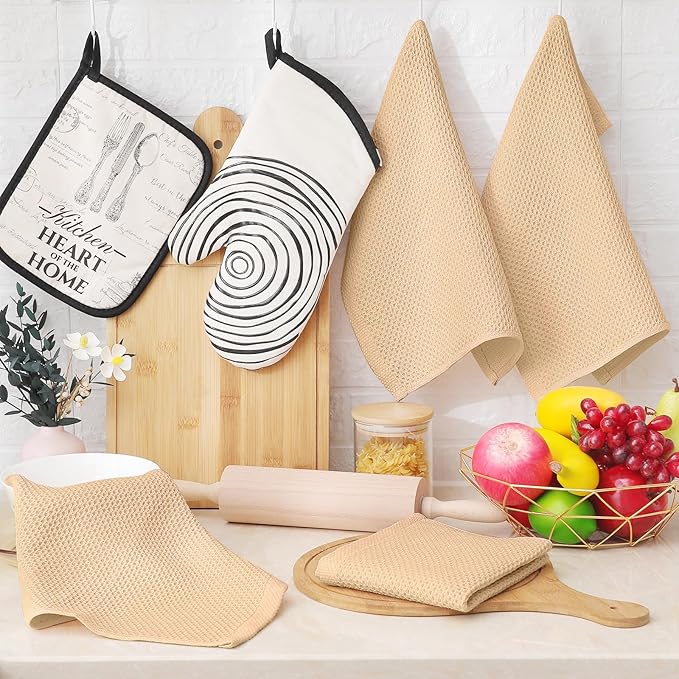 Homaxy 100% Cotton Waffle Weave Kitchen Dish Cloths, Ultra Soft Absorbent Quick Drying Dish Towels, 12 x 12 Inches, 8-Pack, Apricot