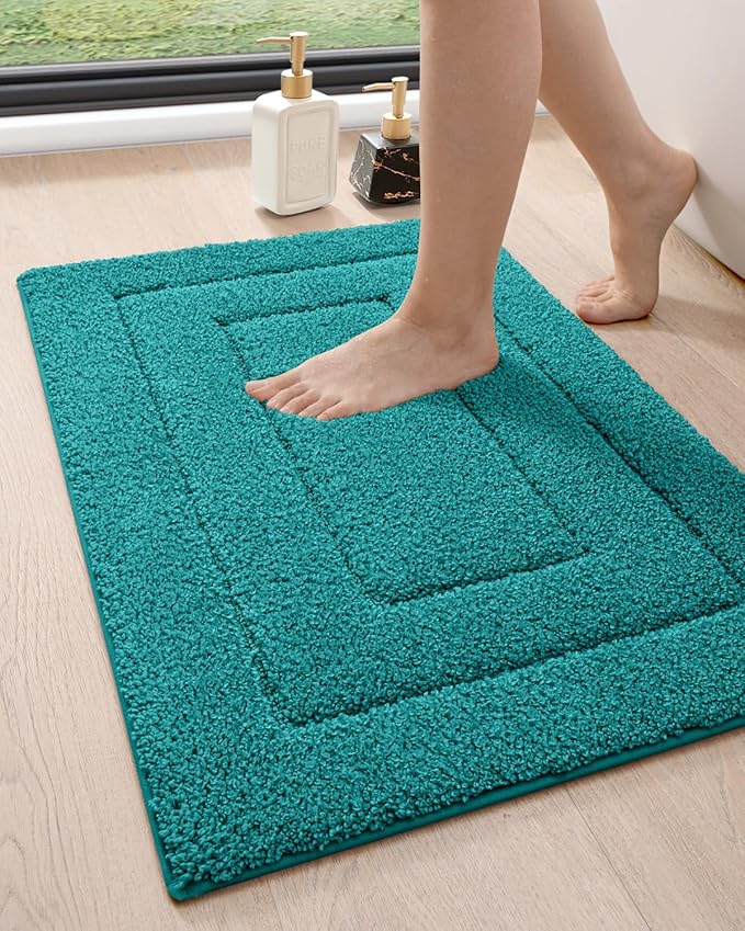 DEXI Bathroom Rug 32x20, Non Slip Washable Bath Mat for Shower Floor, Absorbent Soft Bathmat with Rubber Backing, Quick Dry Microfiber Carpet, Teal