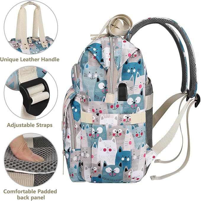 FALANKO Laptop Backpack for Women,Teacher Doctor Nurse Work Purse Bag for 15.6 Inch Laptop,Cute Cartoon Pattern backpack With USB Charging Port RFID Anti Theft Pocket, Large Travel Bookbag for Women