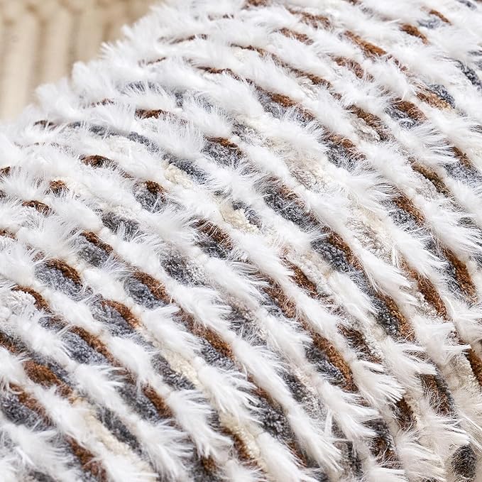 Aeckself Boho Chenille Tufted Pillow Cover 20 x 20 Inch, Decorative Square Throw Pillow Cover Neutral Pillowcase for Couch Bedroom Living Room, Brown White