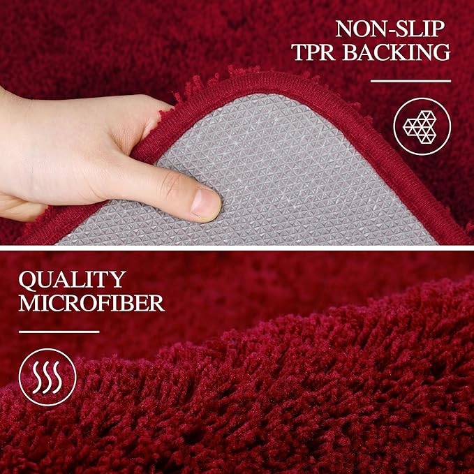Walensee Large Bathroom Rug (24 x 72, Red) Extra Soft and Absorbent Shaggy Bath Mat, Machine Washable Microfiber, Non Slip Luxury Floor Mat