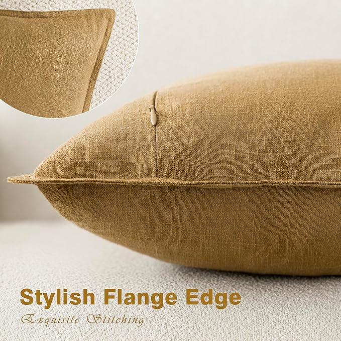 Foindtower Pack of 2, Decorative Linen Soild Throw Pillow Covers Soft Accent Cushion Case Boho Farmhouse Pillowcase for Chair Couch Sofa Bedroom Living Room Home Decor 26 x 26 Inch Honey Mustard