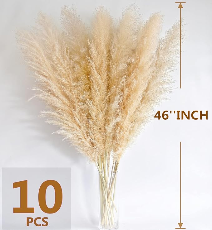 46" inch 10 Stems Natural Pampas Grass Decor Tall, Pompas Grass, Tall Pampas Grass for Weddingm, Farmhouse, Boho Home Decor (Ivory)