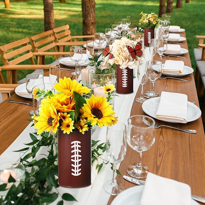 Domensi 6 Pcs Football Table Centerpiece Football Vases Decor Galvanized Metal Vases for Artificial Flowers Rugby Funny Pen Holder Utensil Holder Jars for Kitchen Home Rugby Party Decorations Gifts