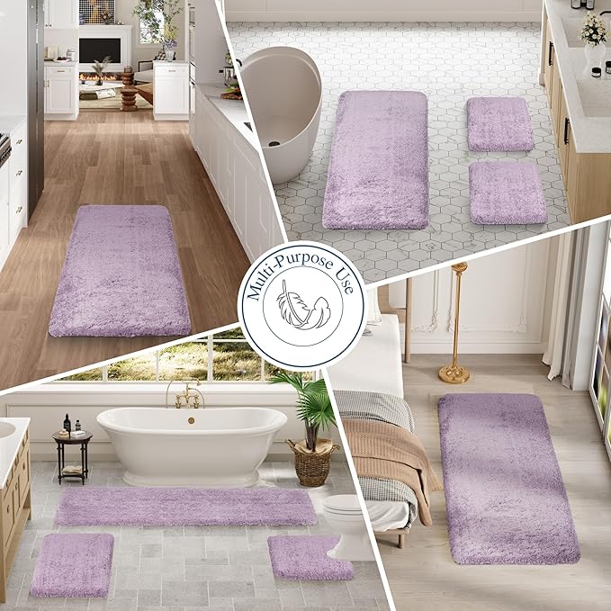 Walensee Large Bathroom Rug (24 x 48, Lavender) Extra Soft and Absorbent Shaggy Bath Mat Machine Washable Microfiber Non Slip Luxury Floor Mat
