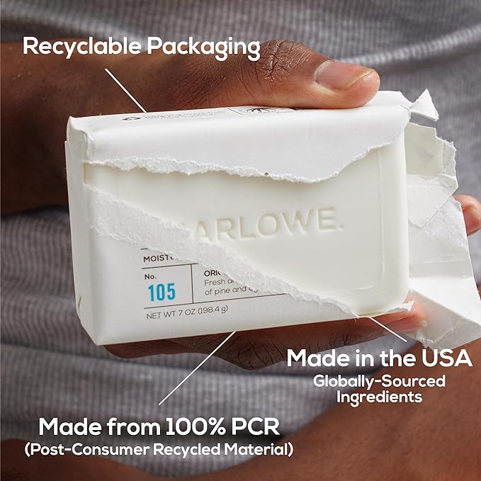 MARLOWE. No. 105 Bar Soap for Men 7 oz, Moisturizing Body Soap, Nourishing & Refreshing with Natural Extracts, Shea Butter, Olive Oil & Green Tea Extracts, Original Sage & Fir Scent