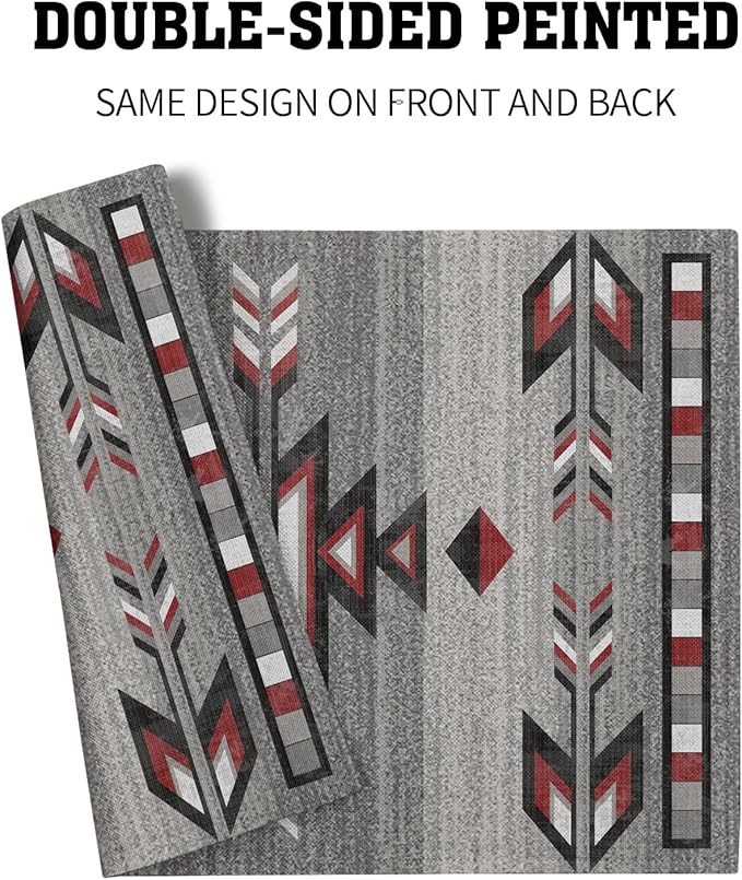 Giwawa Southwestern Placemats, Grey Red Tribal Geometric Decorative Table Mats, Native American Ethnic Farmhouse Non-Slip Place Mat for Dining Kitchen Party, 12x18Inch, Set of 4