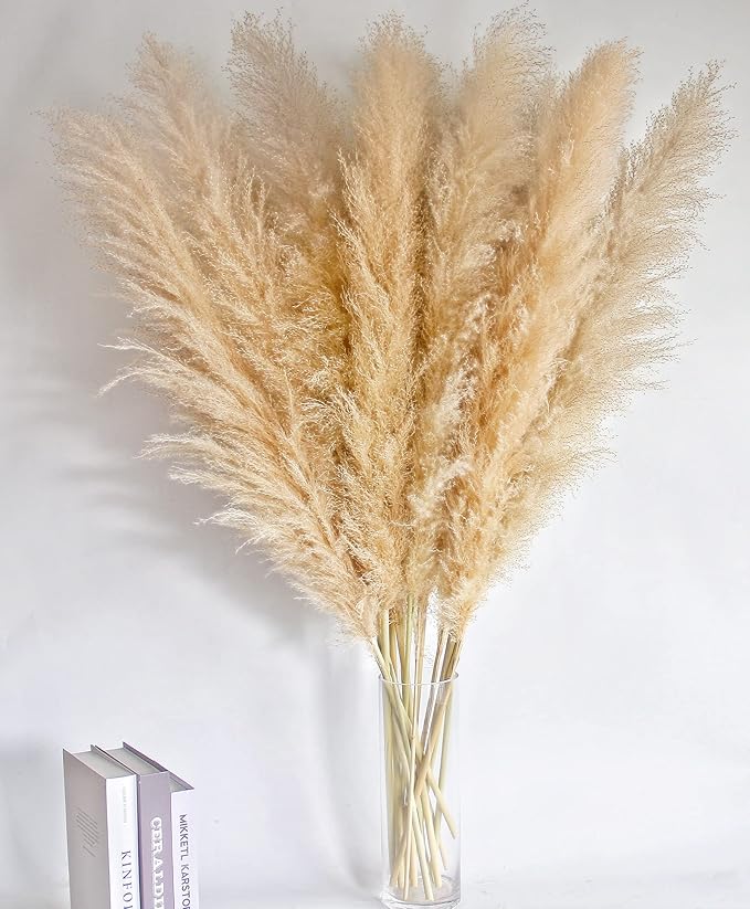 46" inch 10 Stems Natural Pampas Grass Decor Tall, Pompas Grass, Tall Pampas Grass for Weddingm, Farmhouse, Boho Home Decor (Ivory)