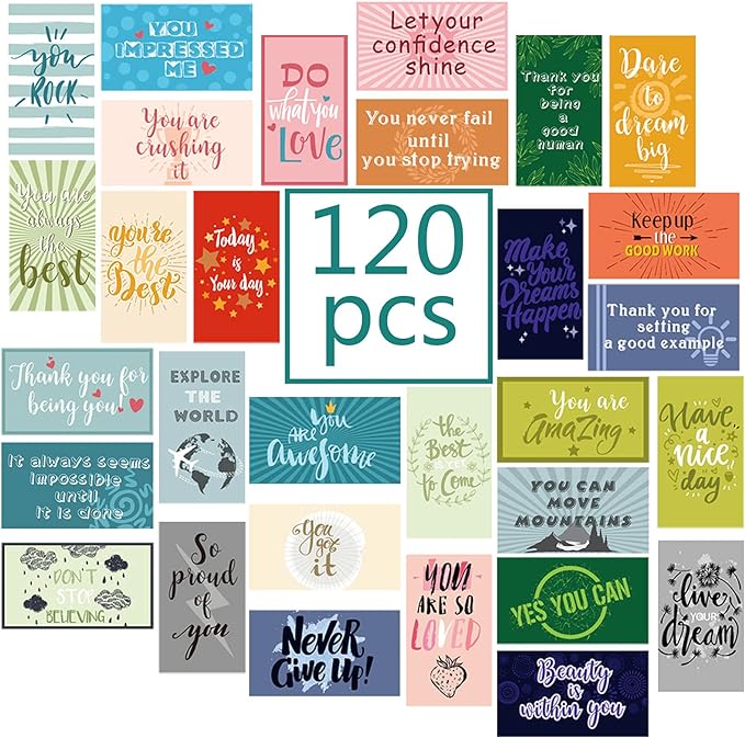 Outus 120 Pcs Motivational Encouragement Quote Cards Inspirational Kindness Appreciation Gratitude Business Cards Encouragement Mini Note Cards, 30 Styles, 3.5 x 2 Inch(Bright Style)