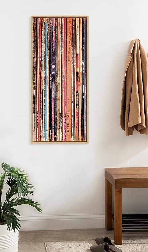 Kate and Laurel Sylvie 33RPM Framed Canvas Wall Art by Robert Cadloff of Bomobob; 18 x 40; Natural; Vinyl Record Art for Wall