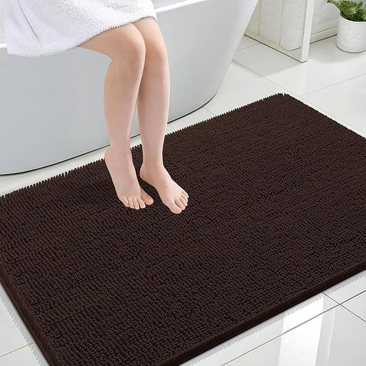 OLANLY Bathroom Rugs 47x32, Extra Soft Absorbent Chenille Bath Rugs, Rubber Backing Quick Dry, Machine Washable Bath Mats for Bathroom Floor, Tub and Shower, Home Decor Accessories, Brown
